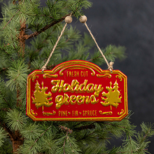 RED & GOLD HOLIDAY GREENS ORNAMENT