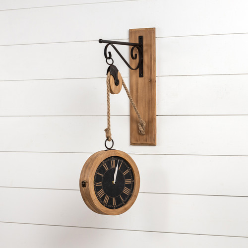 WALL MOUNTED PULLEY W/ HANGING CLOCK
