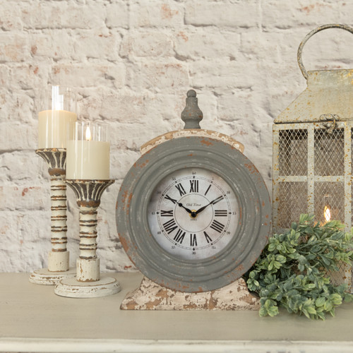 WEATHERED METAL TABLETOP CLOCK