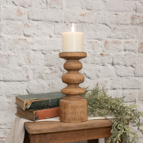 9.25" WOODEN PEDASTAL CANDLE HOLDERS