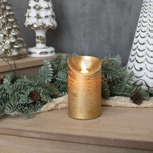 5" MOVING FLAME GOLD PILLAR CANDLE