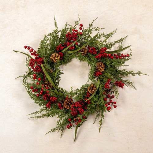 24" CEDAR, BERRIES & PINECONE WREATH