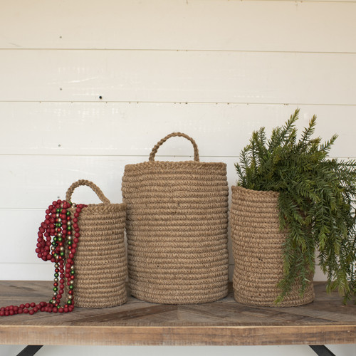 SET/3 NATURAL WEAVE HANGING BASKETS