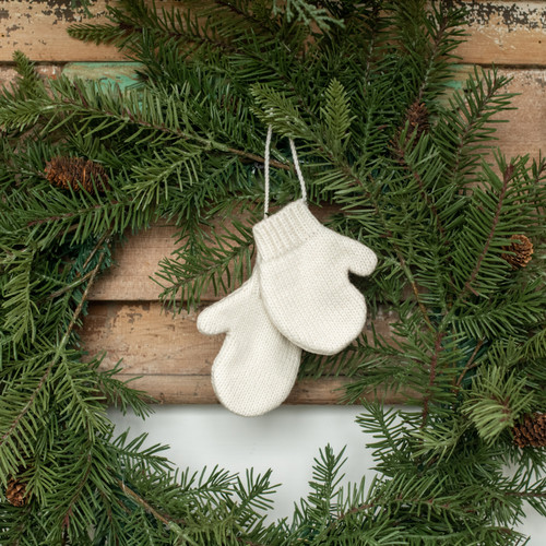 4" WHITE MITTEN ORNAMENT