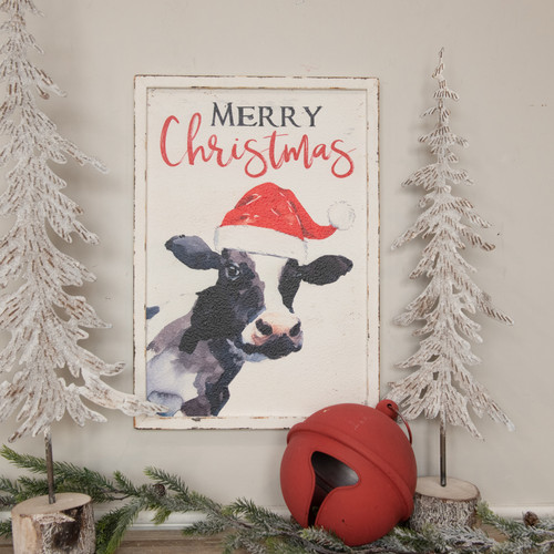 18" MERRY CHRISTMAS COW SIGN
