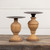 SET/2 TURNED WOOD & METAL PILLAR CANDLESTICKS