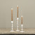 SET/ 3 AGED WHITE TAPER CANDLESTICKS