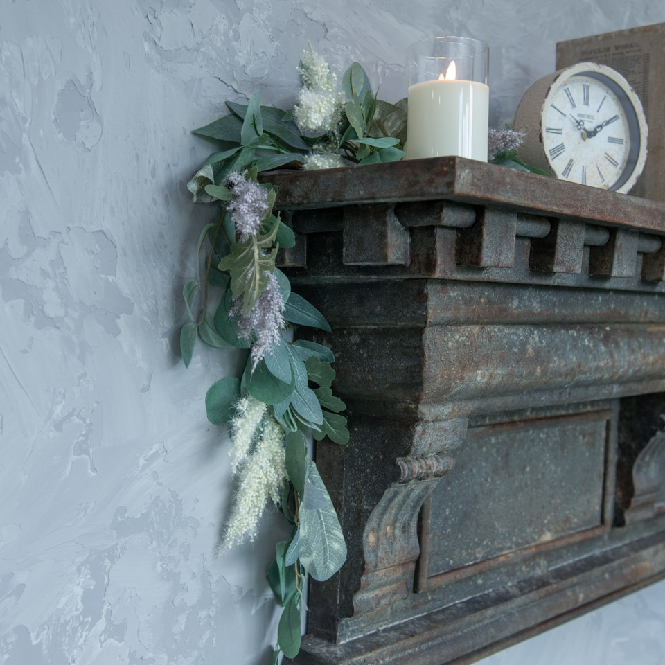 6' EUCALYPTUS W/ CREAM & PURPLE HEATHER GARLAND