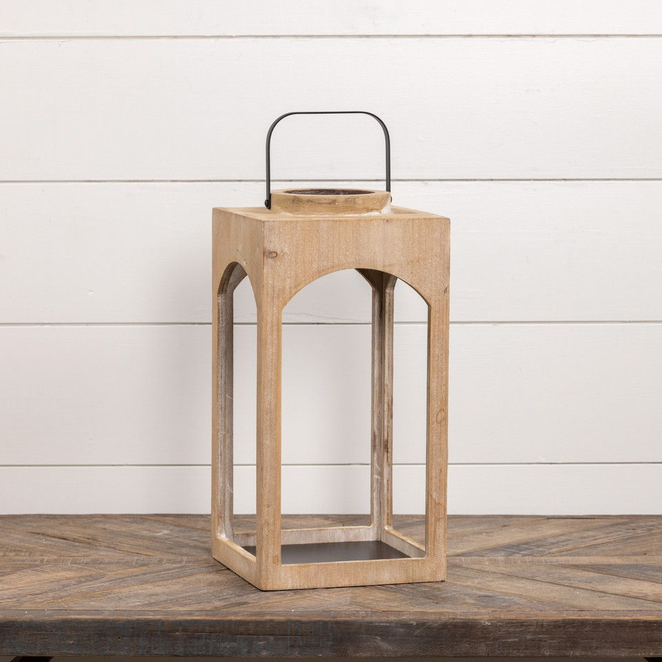 15.75" NATURAL WOOD LANTERN