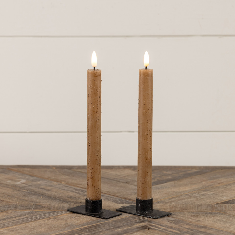 SET/ 2 - 9.5" 3D FLAME BEIGE TAPER CANDLE