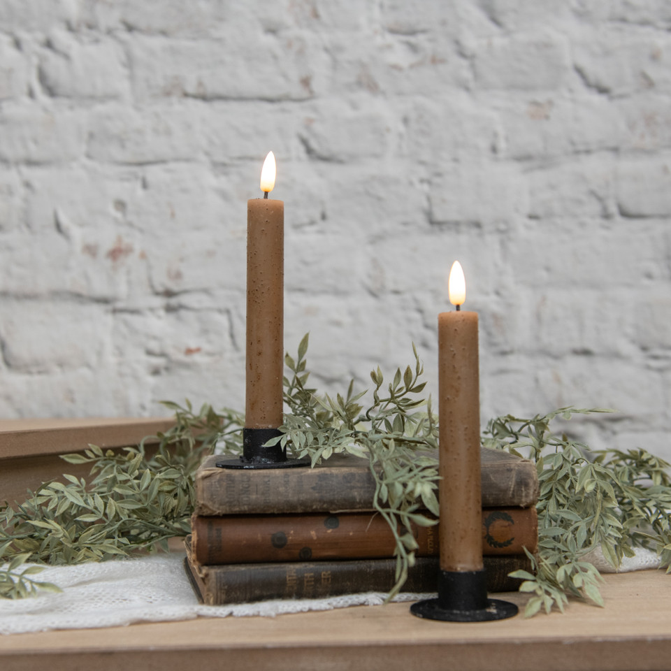 SET/ 2 - 7.25" 3D FLAME BEIGE TAPER CANDLE