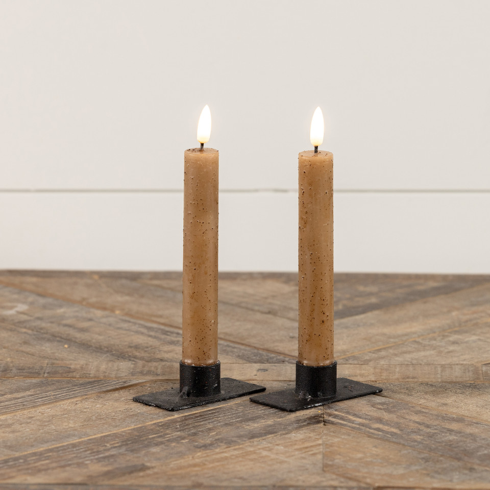 SET/ 2 - 7.25" 3D FLAME BEIGE TAPER CANDLE