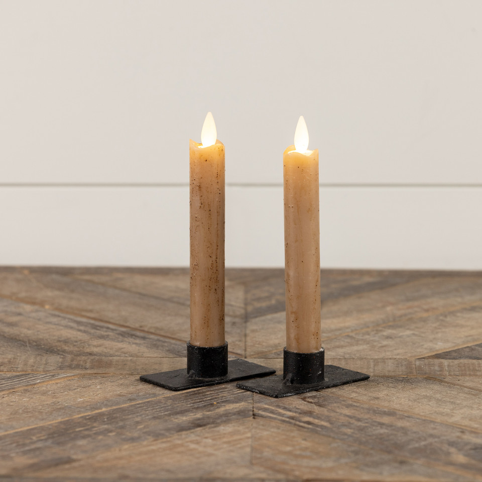 SET/ 2 - 6.75" MOVING FLAME BEIGE TAPER CANDLE