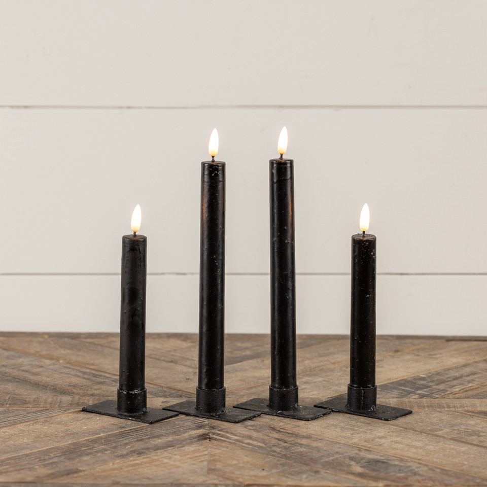 SET/ 2 - 7.25" 3D FLAME BLACK TAPER CANDLE