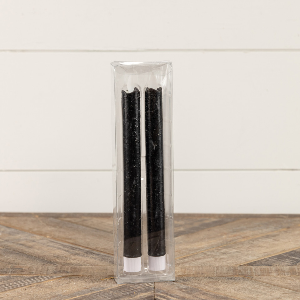 SET/ 2 - 9.5" MOVING FLAME BLACK TAPER CANDLE