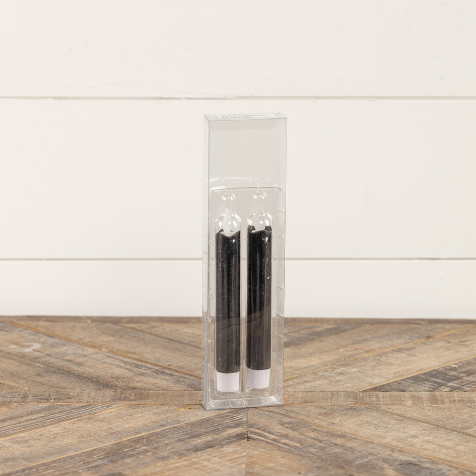 SET/ 2 - 6.75" MOVING FLAME BLACK TAPER CANDLE