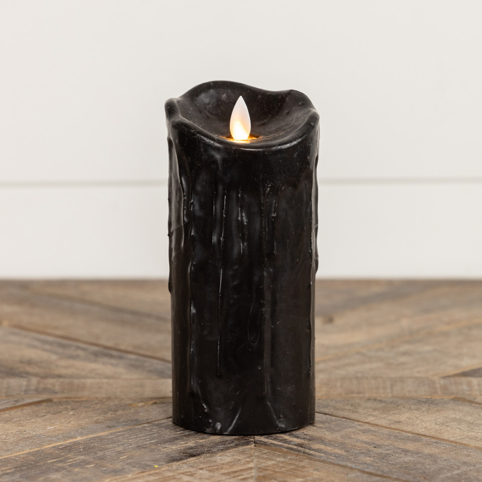 7" MOVING FLAME BLACK PILLAR CANDLE