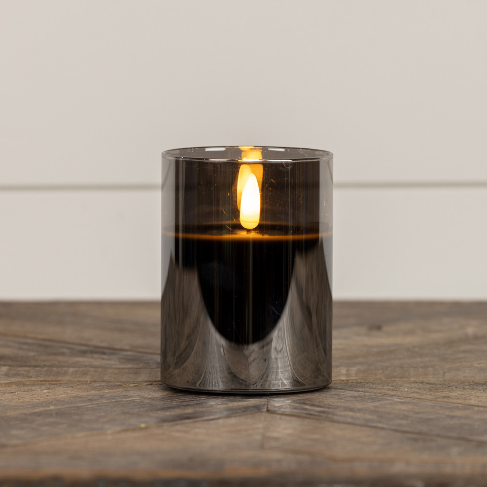 4" BLACK GLASS 3D FLAME CANDLE