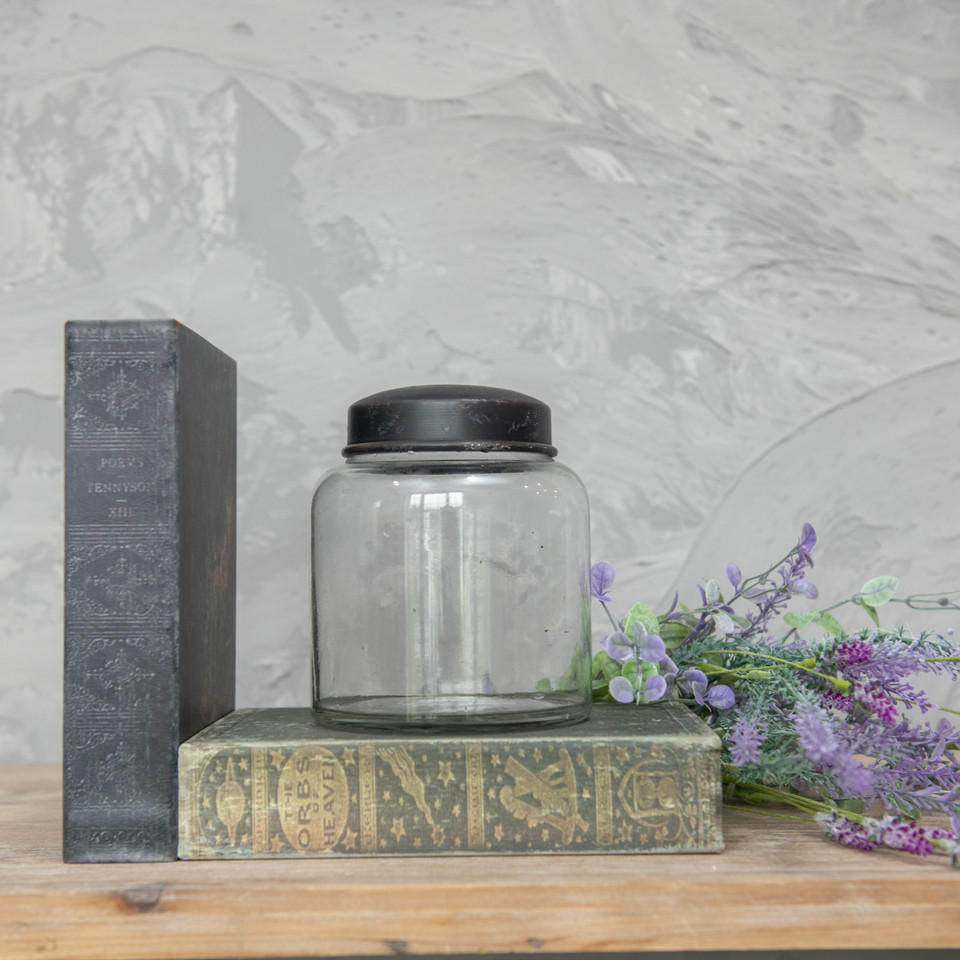 5.5" CLEAR GLASS JAR W/ BLACK LID