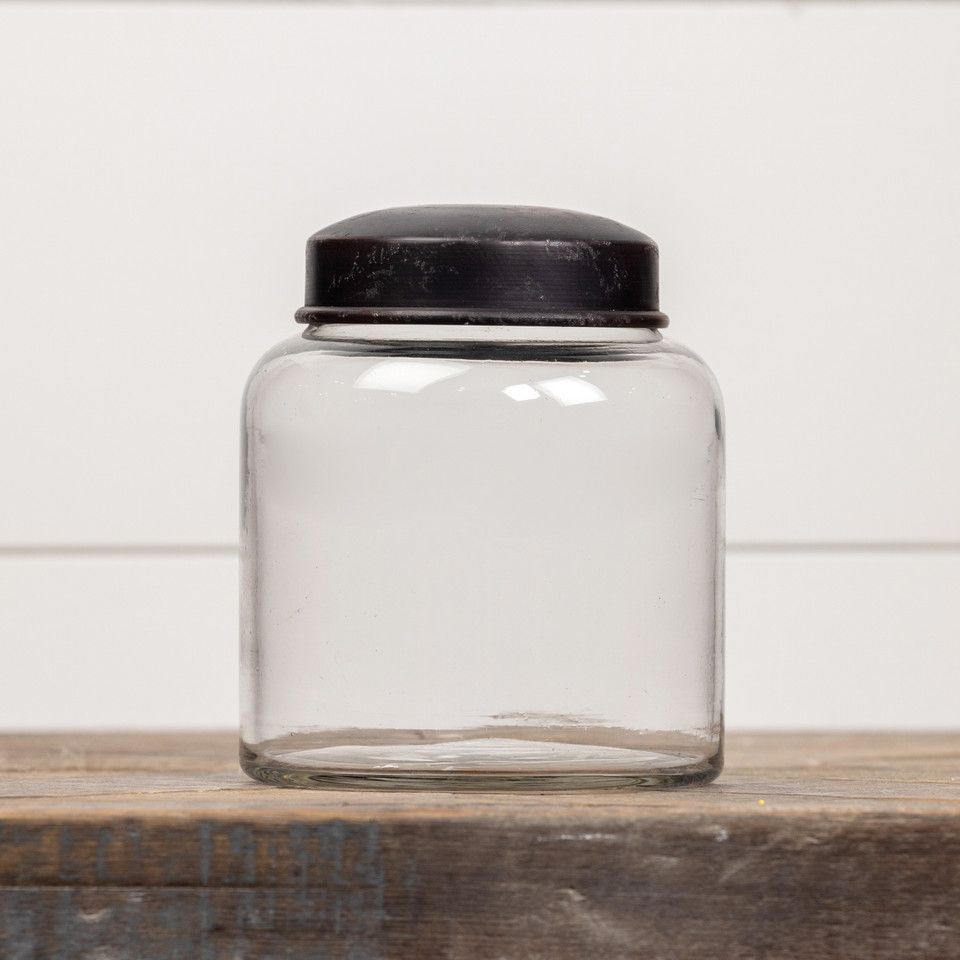 5.5" CLEAR GLASS JAR W/ BLACK LID