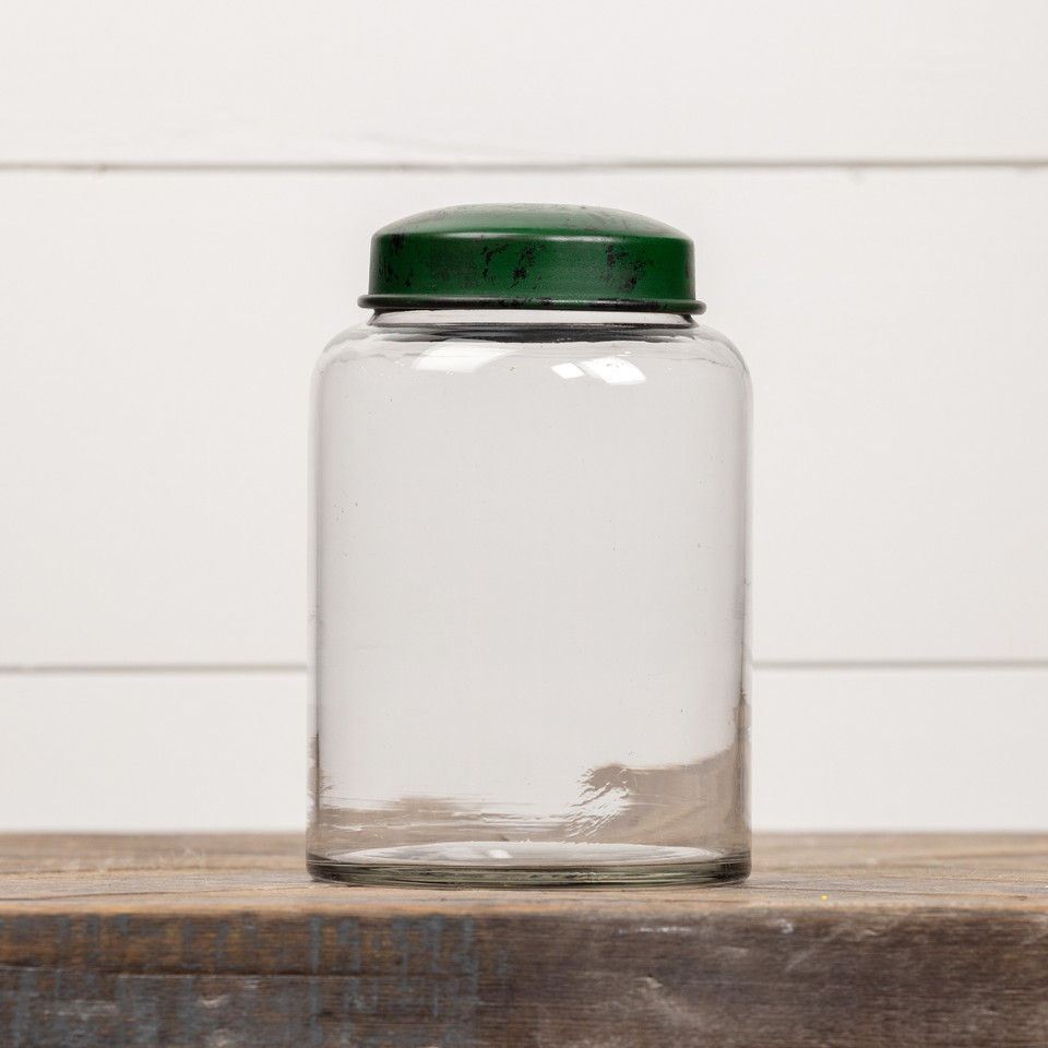 7.5" CLEAR GLASS JAR W/ GREEN LID