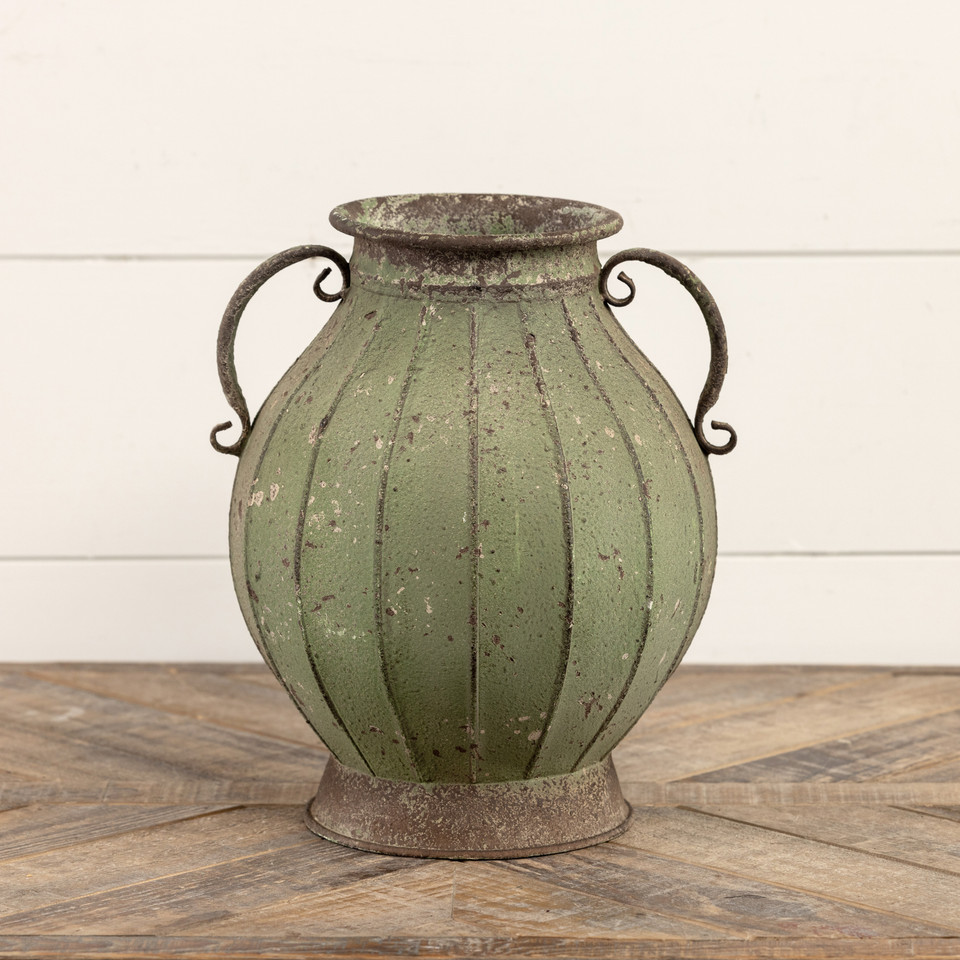 12" GREEN TWO HANDLE VASE