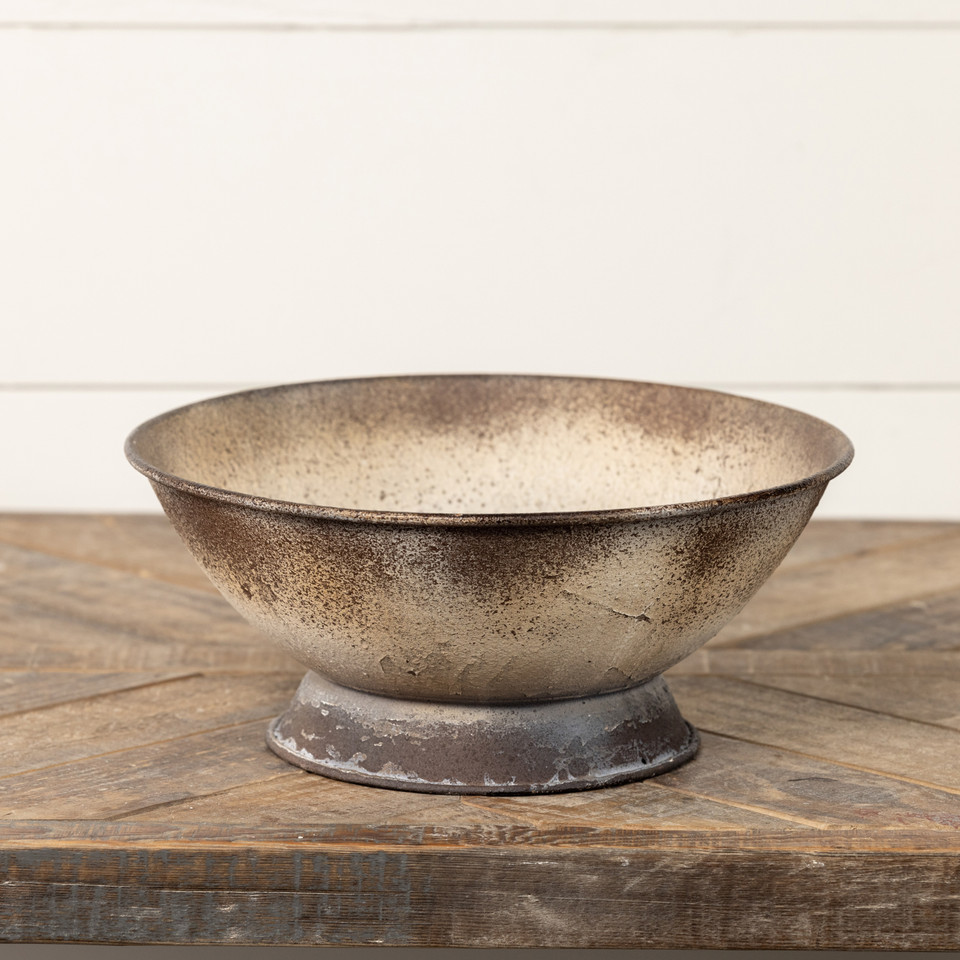 11.25" DISTRESSED WHITE & BROWN BOWL