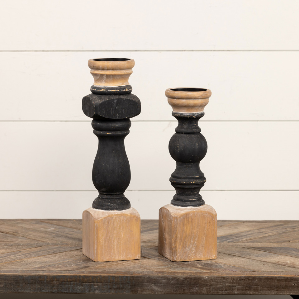 16.5" BLACK PAINTED PILLAR CANDLE STAND