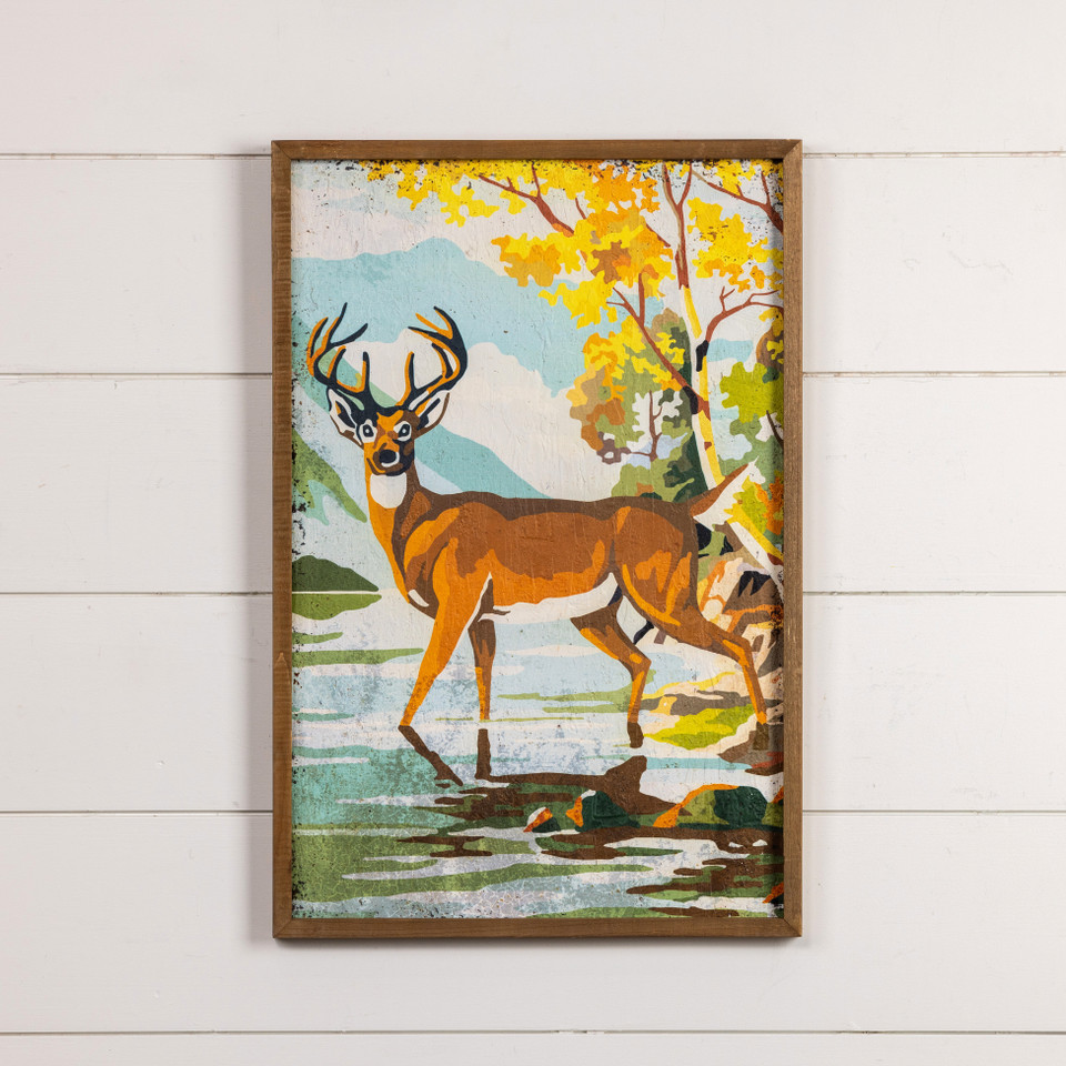 24" DEER BY THE WATER PAINT BY NUMBER PRINT