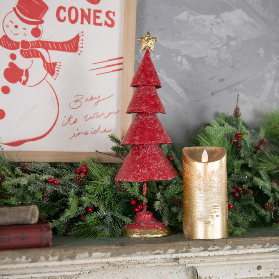14" RED METAL TREE W/ STAR