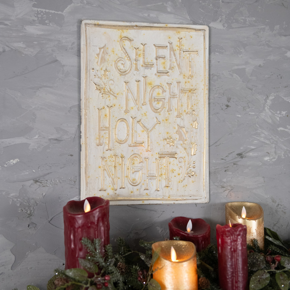 GOLD & WHITE SILENT NIGHT HOLY NIGHT SIGN