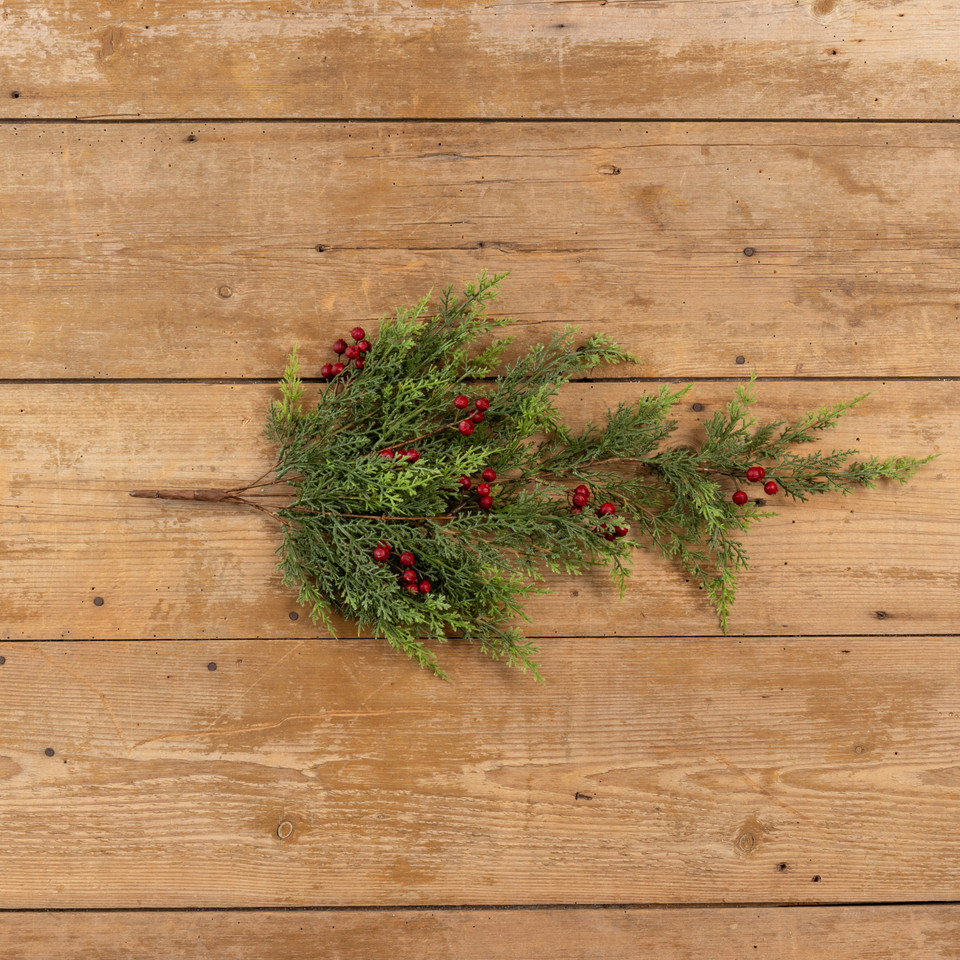 27" SOFT CEDAR & RED BERRY HANGING BUSH