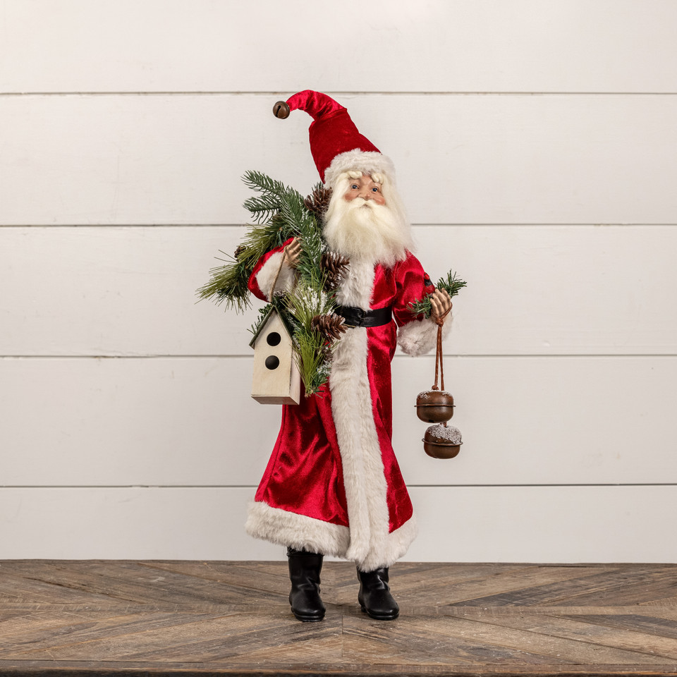 SANTA W/ RED COAT & BIRDHOUSE