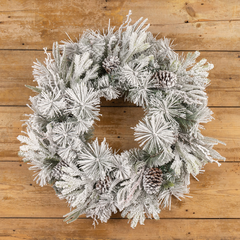 30" HEAVILY FLOCKED PINE WREATH