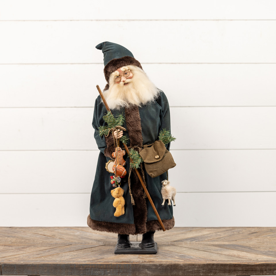 SANTA W/ FUR TRIMMED GREEN ROBE