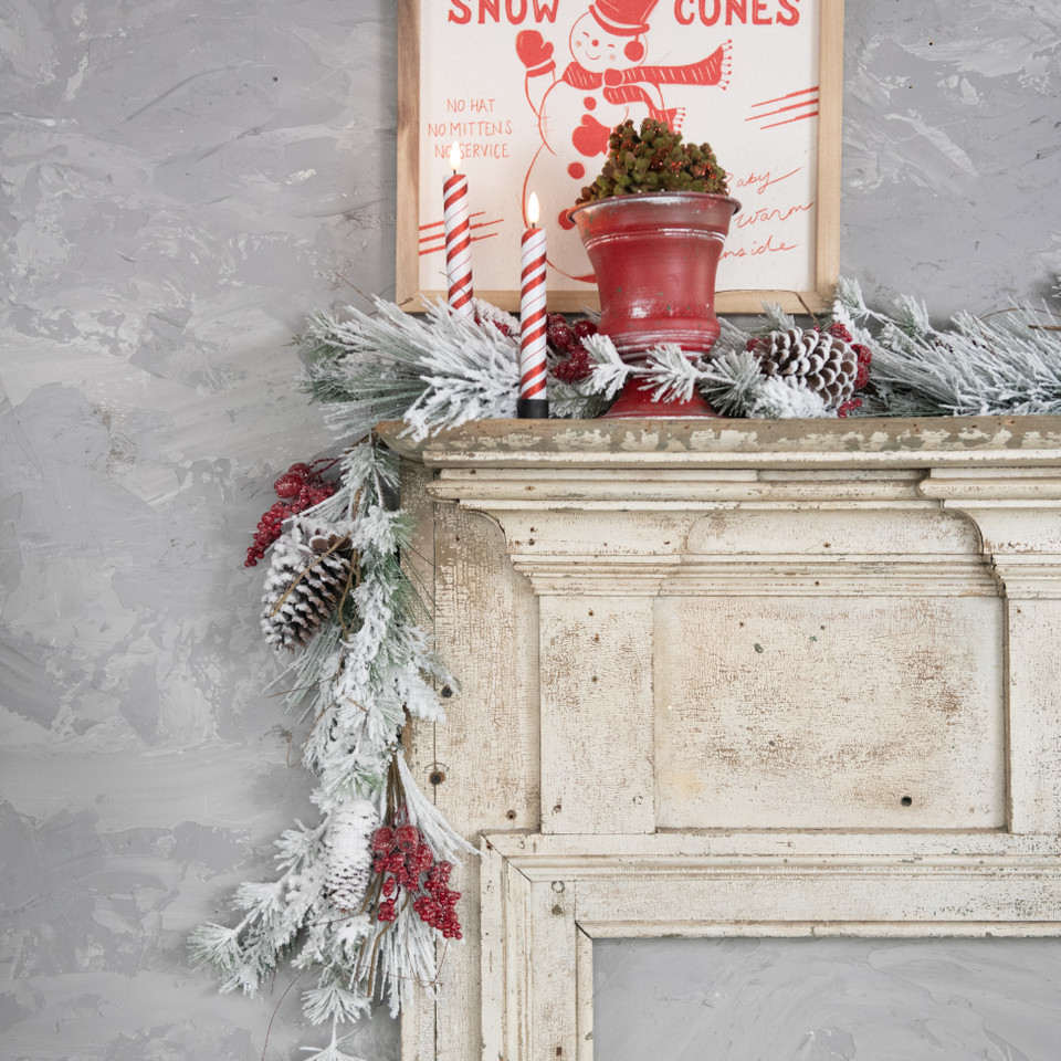5' SNOW COVERED PINE GARLAND W/ RED BERRIES