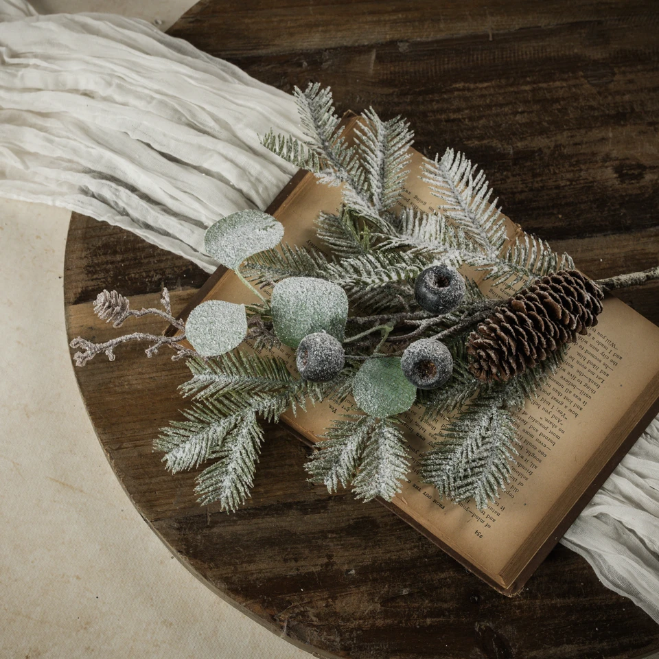 17" SNOWY EUCALYPTUS & PINE PICK W/ BLUE BERRIES