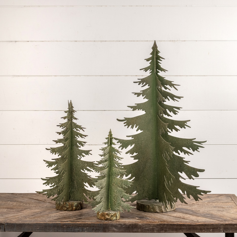 28.5" DISTRESSED GREEN TREE W/ FAUX WOOD BASE