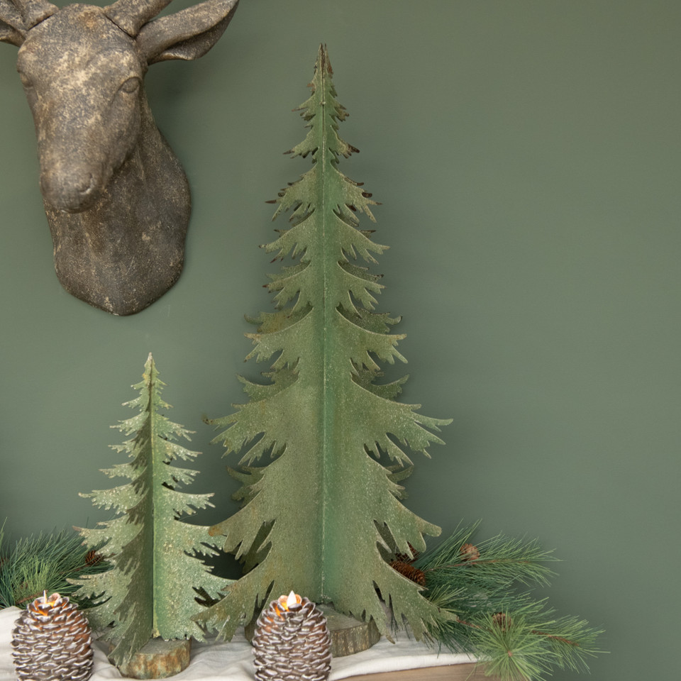 28.5" DISTRESSED GREEN TREE W/ FAUX WOOD BASE