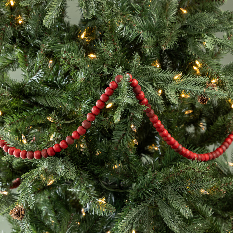 9' SMALL ROUND RED WOOD BEAD GARLAND