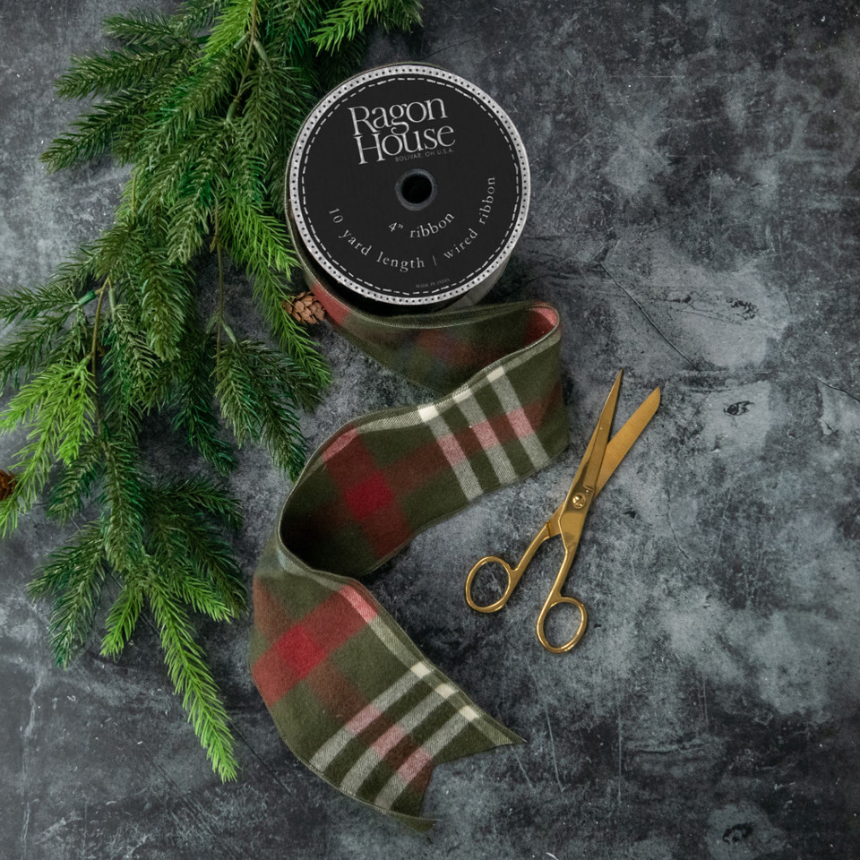 GREEN, RED & WHITE PLAID RIBBON