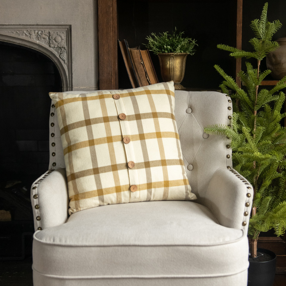 20" CREAM PLAID PILLOW