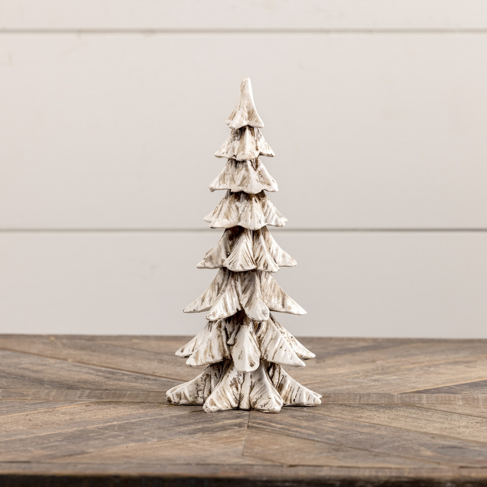 9" WEATHERED WHITE RESIN TREE