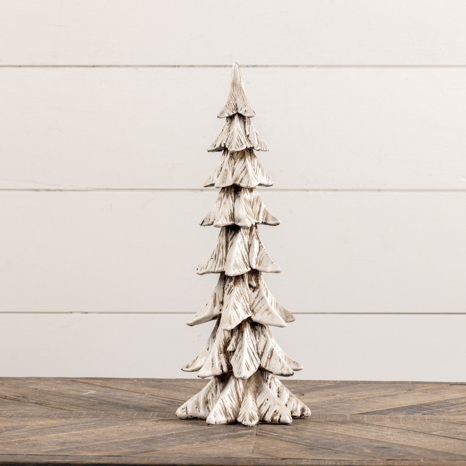 16" WEATHERED WHITE RESIN TREE
