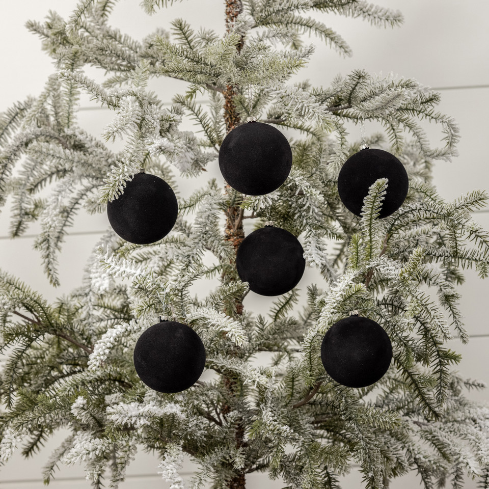 SET/ 6 - 3.25" BLACK FLOCKED BALLS