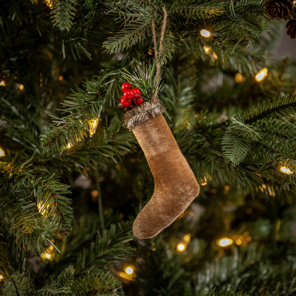 FAWN VELVET STOCKING ORNAMENT
