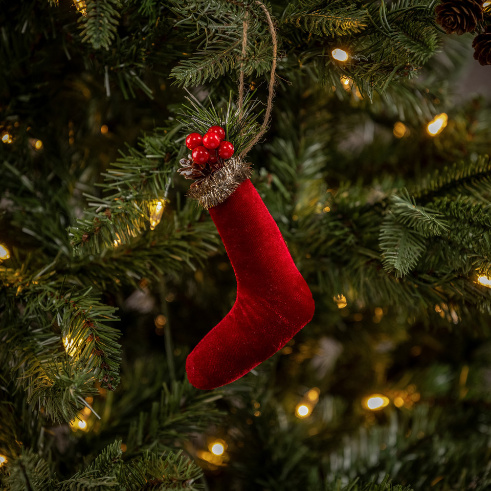 WINE VELVET STOCKING ORNAMENT