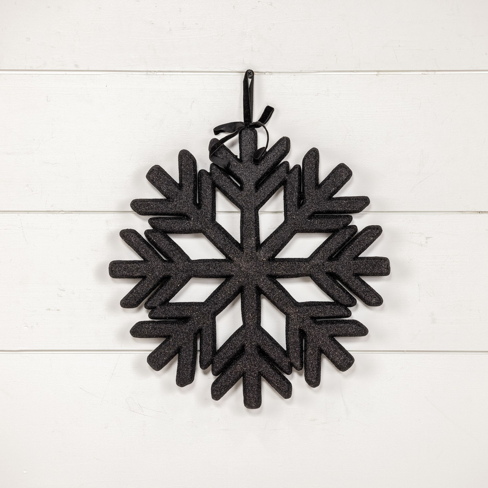 13" BLACK SNOWFLAKE ORNAMENT W/ GLITTER