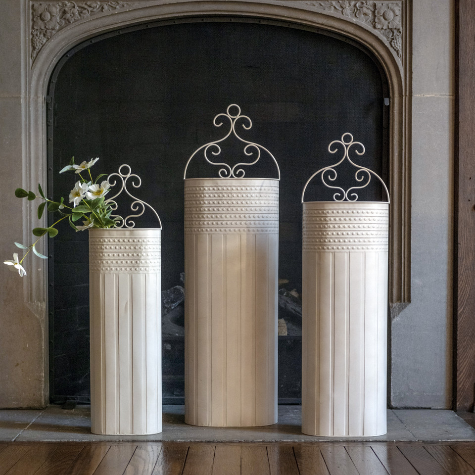 SET/ 3 WHITE TALL SCROLL BUCKETS