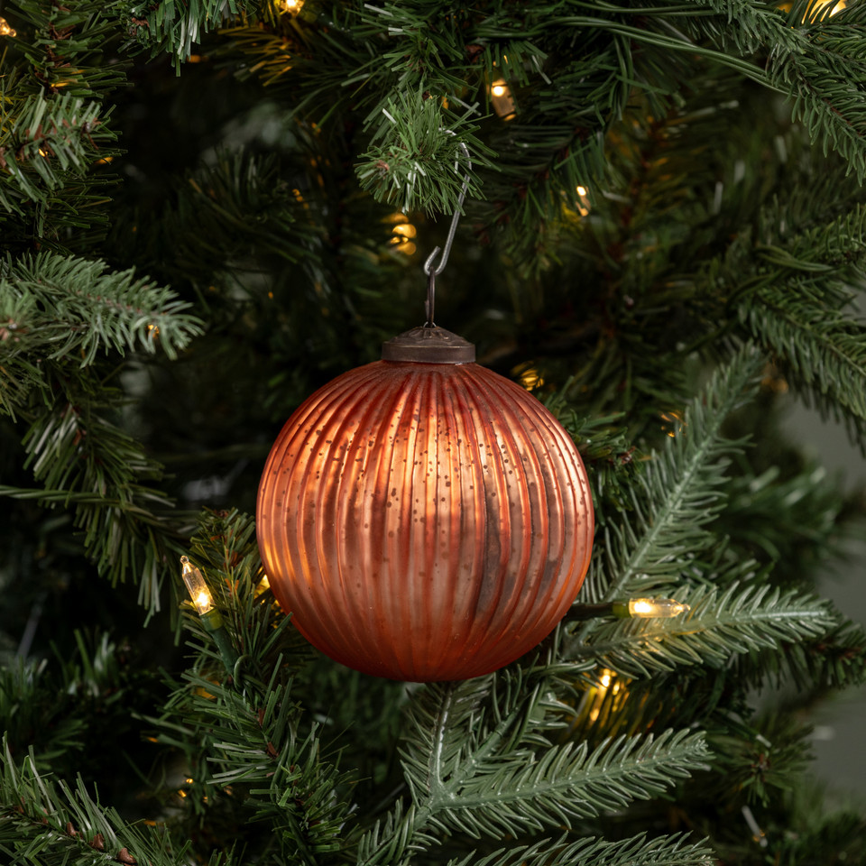 4" SALMON RIBBED KUGEL ORNAMENT
